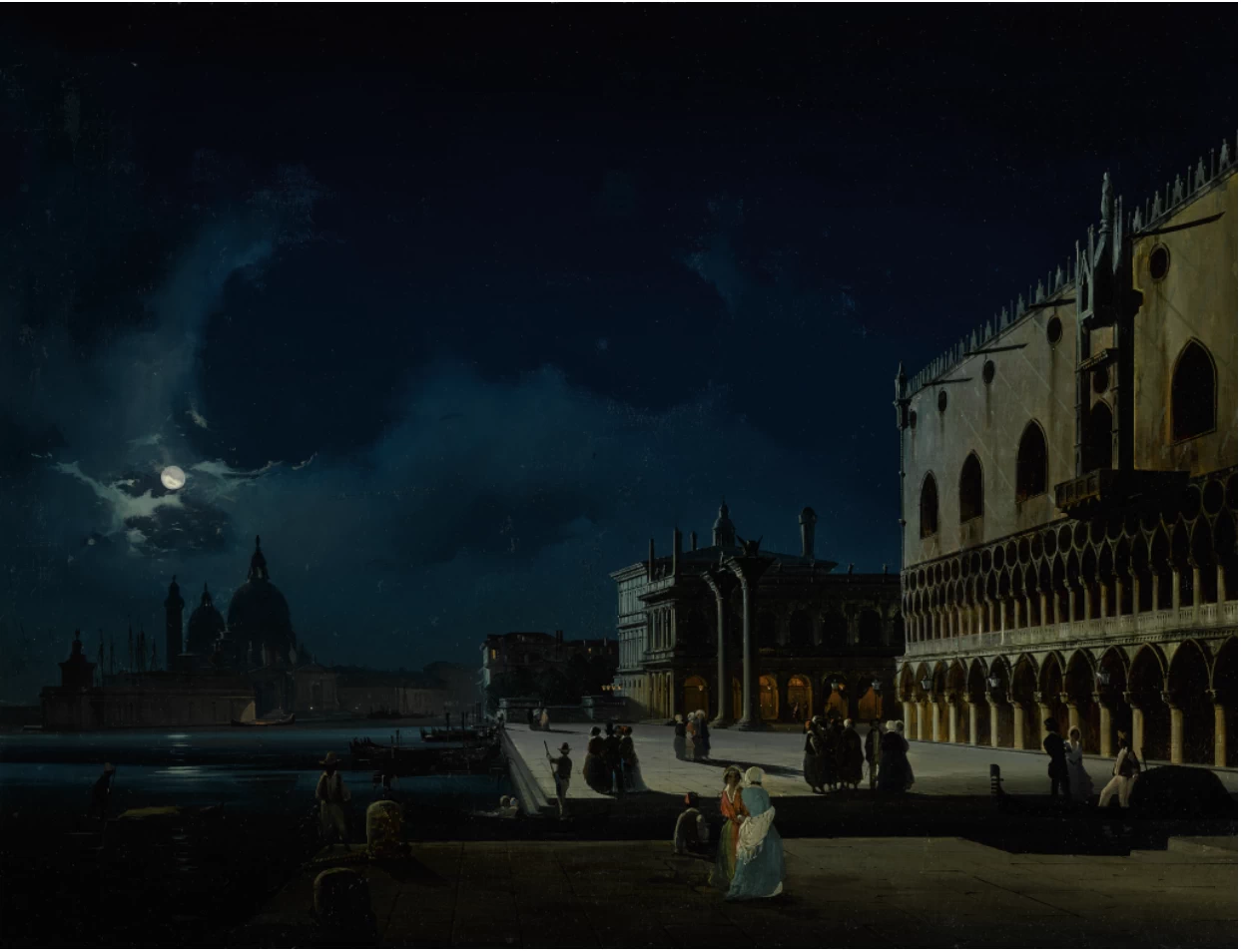 Veduta del molo guardando ad ovest vrso la chiesa della Salute a Venezia